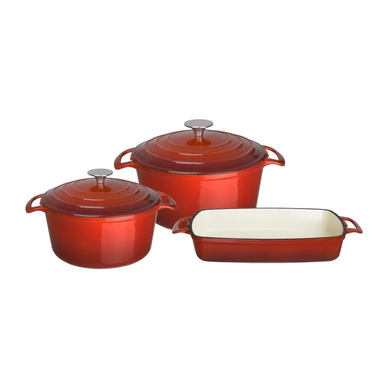Veilige Betaling Vogue gietijzeren kookgerei 3-schotel set - rood