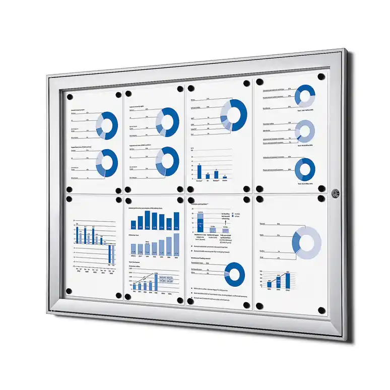 Vergrendelbaar Notitiebord Indoor Zilver 8x A4 Hoge Kwaliteit