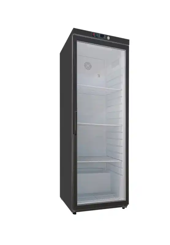 Gastro-Inox zwart stalen koeling 400 liter met glasdeur, statisch gekoeld met ventilator Dagaanbieding