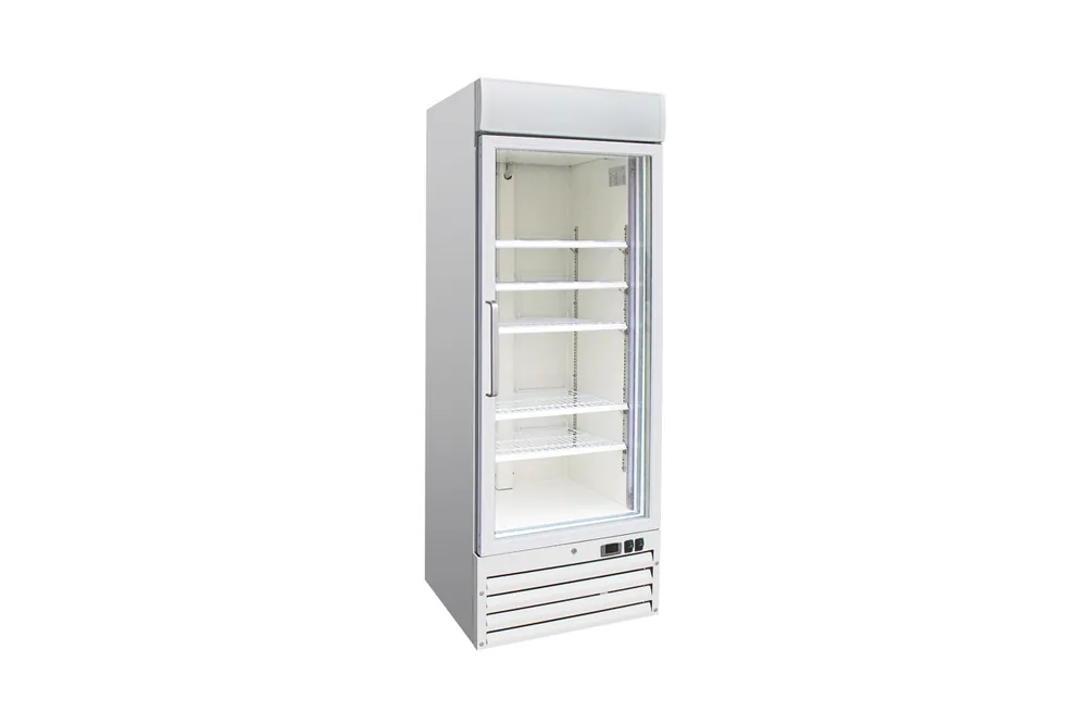 Seizoensaanbieding Gastro-Inox wit stalen display koeling 600 liter met glasdeur, geforceerd gekoeld