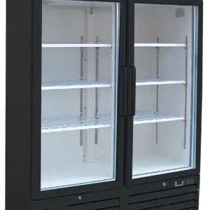 Gastro-Inox zwart stalen display vriezer 1200 liter met glasdeuren, geforceerd gekoeld Exclusieve Aanbieding