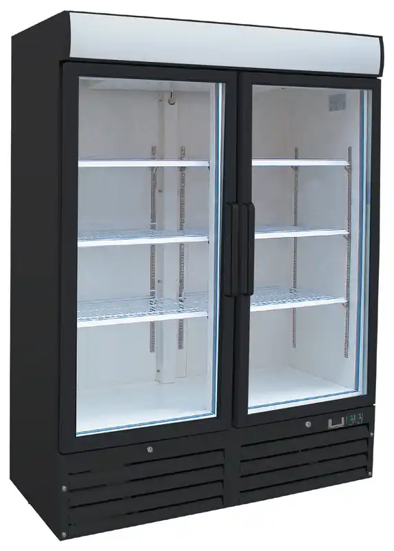 Gastro-Inox zwart stalen display vriezer 1200 liter met glasdeuren, geforceerd gekoeld Exclusieve Aanbieding