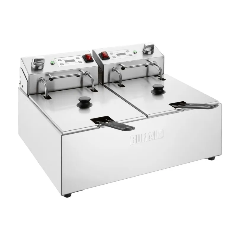Koopje Buffalo Dubbele Elektrische Friteuse met Timer 2x5Ltr