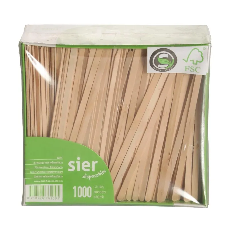 Speciale Aanbieding Sier Disposables Roerstaafje hout (FSC®) 140 x 5 x 1,2mm (doos 1000)