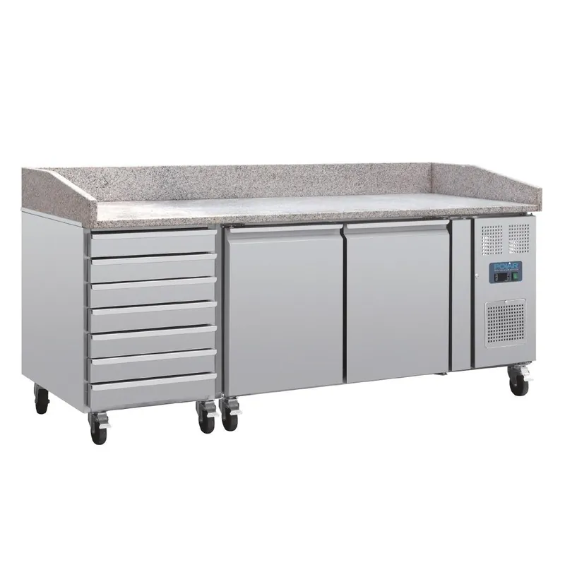 Polar U-Serie Dubbele Deur Pizzacounter met Granieten Blad en Deegladen 290Ltr Laatste Kans
