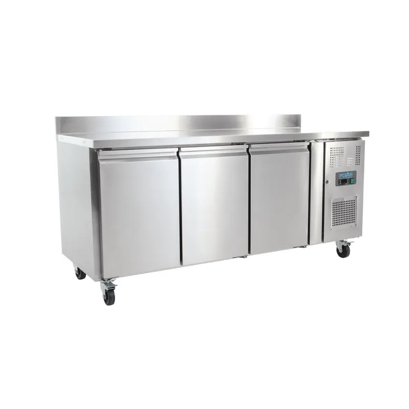 Polar U-Series Koelwerkbank met Drie Deuren en Opstand 417Ltr Direct Verzonden