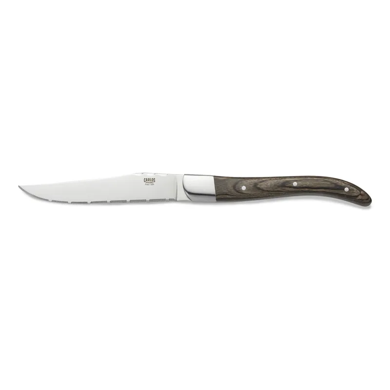 Steakmessenset CARLOS met bruin pakkahouten heft - set van 6 stuks - lemmetstaal 420 - hout Direct Verzonden