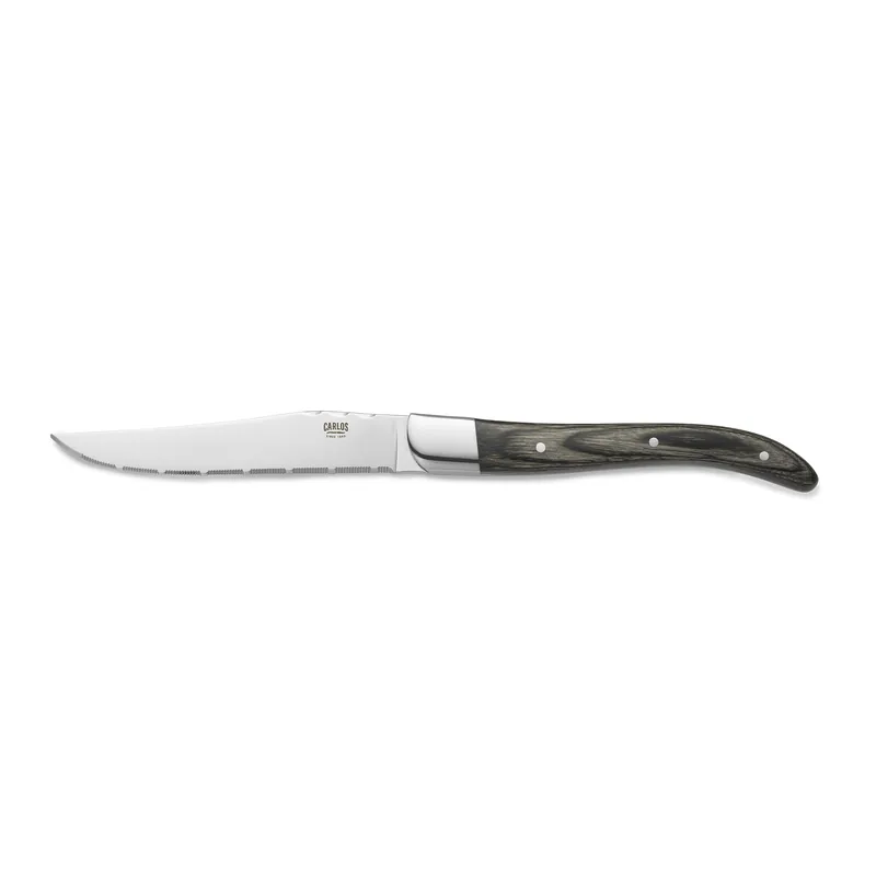 Steakmessenset CARLOS met grijs pakkahouten heft - set van 6 stuks - lemmetstaal 420 - hout Dagaanbieding