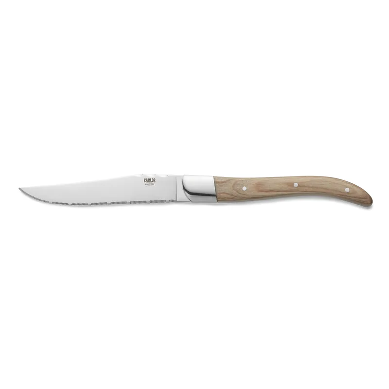 Populair Steakmessenset CARLOS met pakkahouten heft - set van 6 stuks - lemmetstaal 420 - hout
