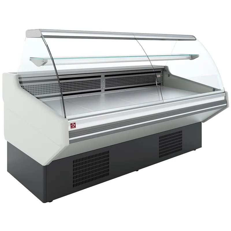 Statische vitrinetoonbank met opslag, gebogen glas - WITTE voorkant Speciale Aanbieding