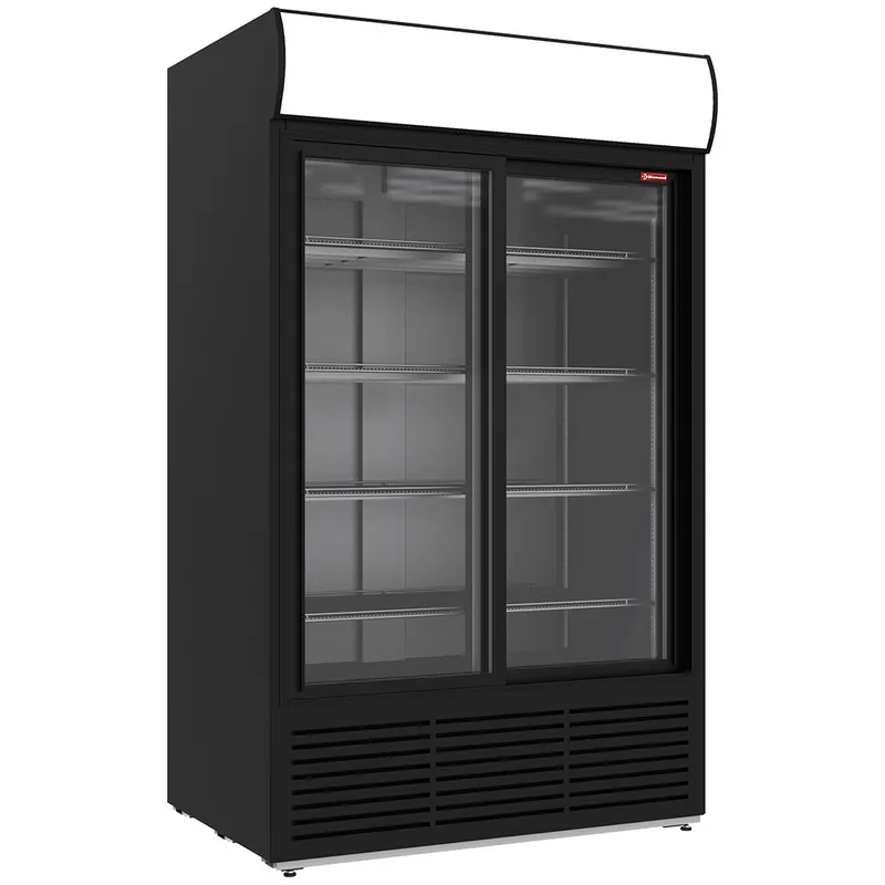 Op = Op Positieve gekoelde vitrine 1230 liter, lichtbak, 2 schuifdeuren - ZWART