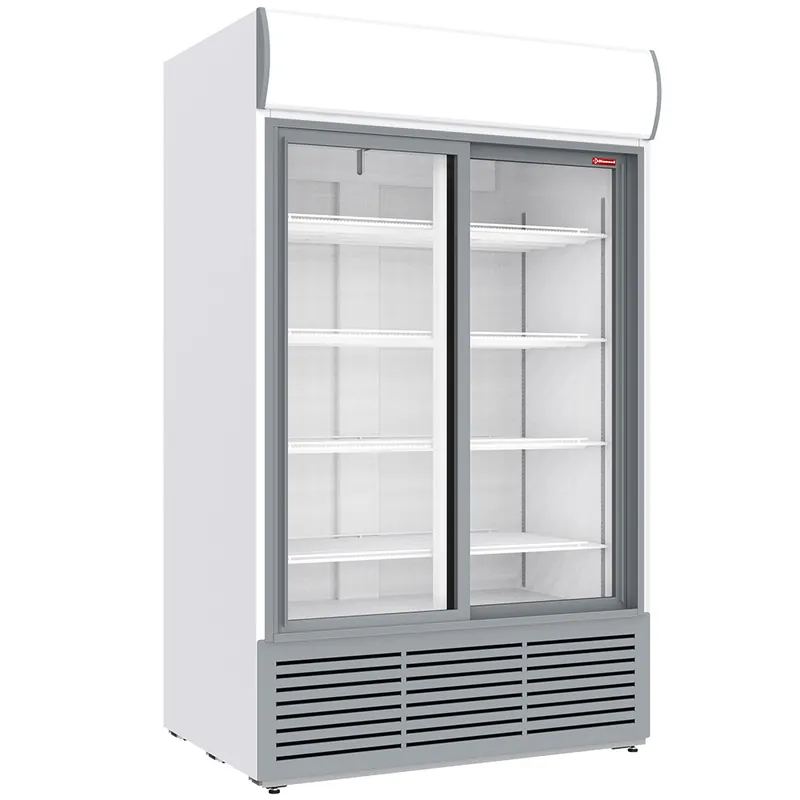 Exclusieve Aanbieding Positieve gekoelde vitrine 1230 liter, lichtbak, 2 schuifdeuren - WIT