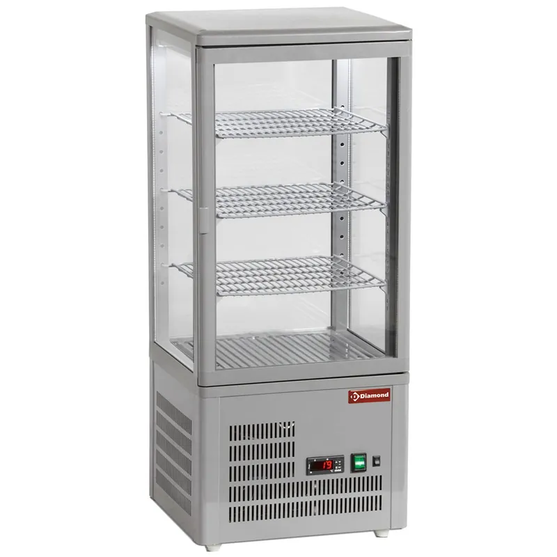 Gecertificeerd Vitrine tafelmodel geventileerd, 4 glazen zijden, 4 niveau "Grey"