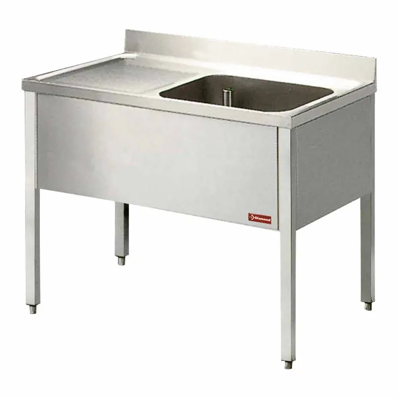 Spoeltafel met 1 kuip, 1 links druipvlak, met onderstel Must-Have