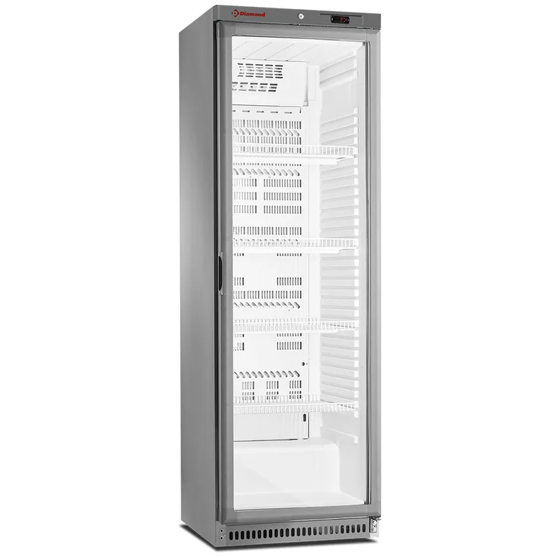 Populair Geventileerde koelkast, glazen deur, 400 liter. R.V.S.