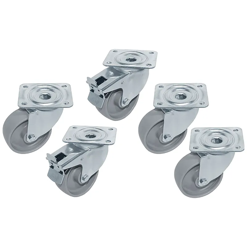 Uitverkoop Kit van 5 "verzinkte" zwenkwielen voor tafels, 2 met rem