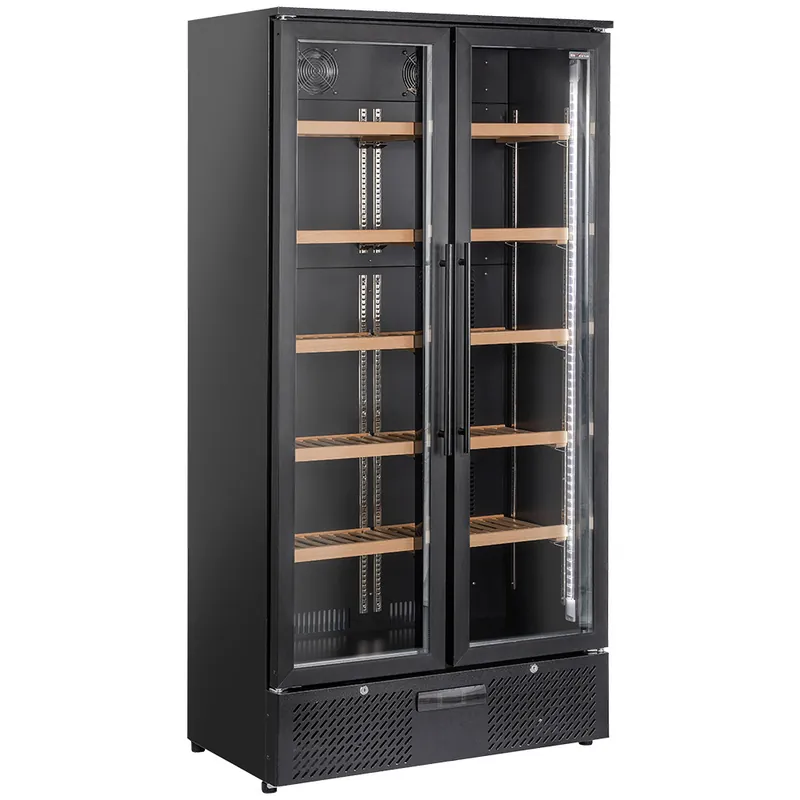 Wijnkast vitrine, dubbele deur, 460 liter, 1 temperatuur - ZWART Shop Nu