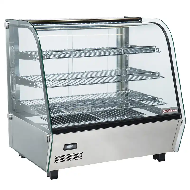 Koopje Verwarmde tafelvitrine, 3 niveaus, gebogen glas