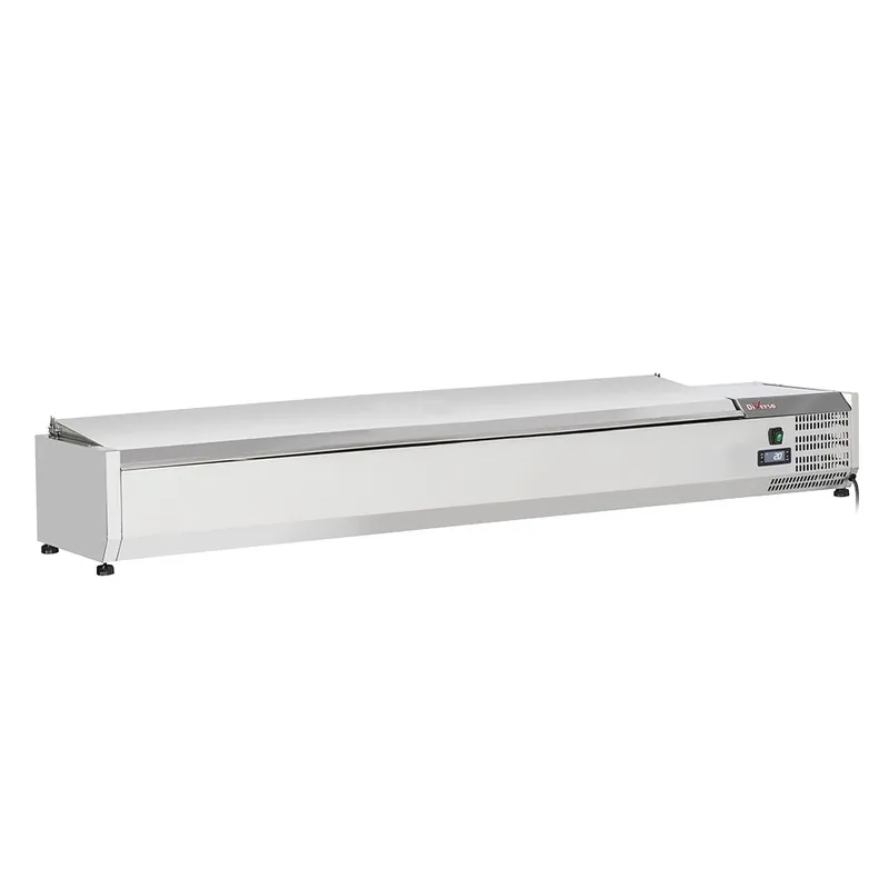 Gekoelde opzetvitrine 8x GN1/4 - 150 mm, met R.V.S. deksel Gereduceerde Prijs