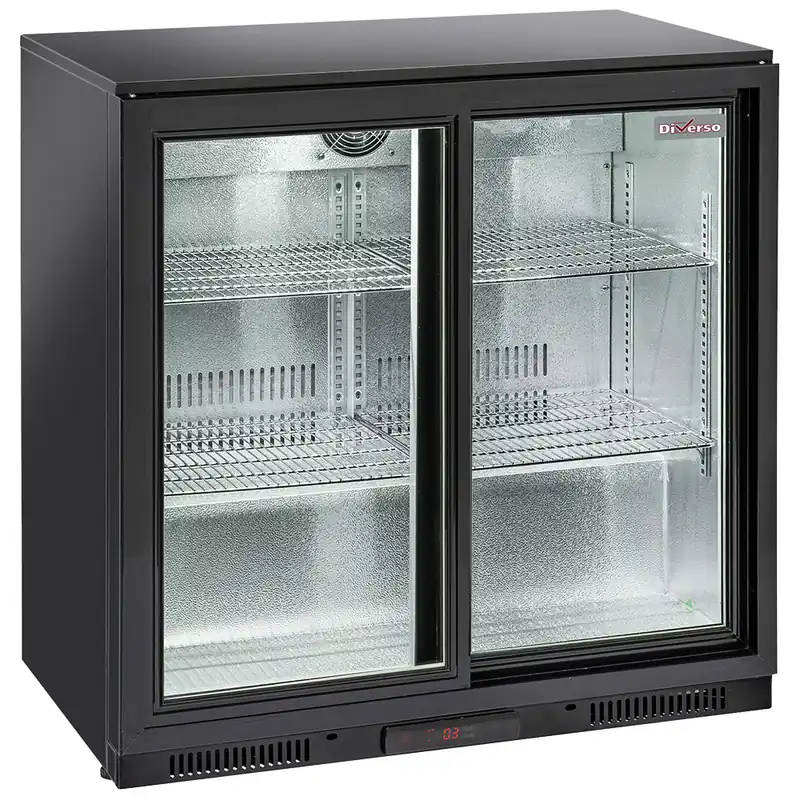 Speciale Aanbieding Gekoelde flessenkoeler "achterbar" geventileerd, 2 glazen schuifdeuren