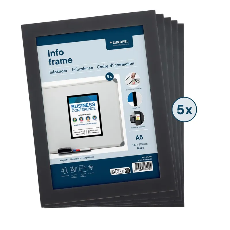Infokader Europel Magnetisch set 5 stuks A5 Zwart Laatste Versie