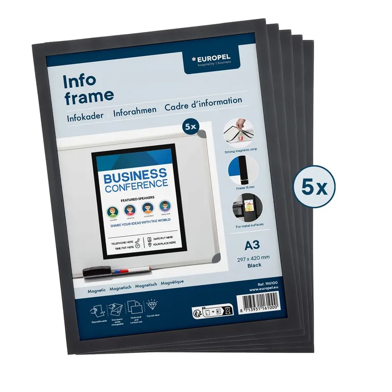 Rechtstreeks Van De Fabrikant Infokader Europel Magnetisch set 5 stuks A3 Zwart