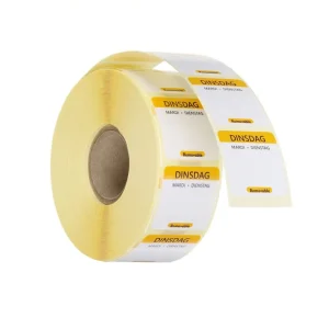 Voedselveiligheidsstickers - multifunctioneel - eenvoudig verwijderbaar - Dinsdag - Geel - 1000 st. - 25x25mm NL,FR,DE Gratis Retour