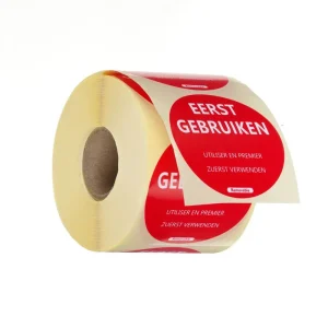 Alleen Vandaag Voedselveiligheidsstickers - multifunctioneel - eenvoudig verwijderbaar - “EERST GEBRUIKEN” - Rood - 500 st. - Ø50mm NL