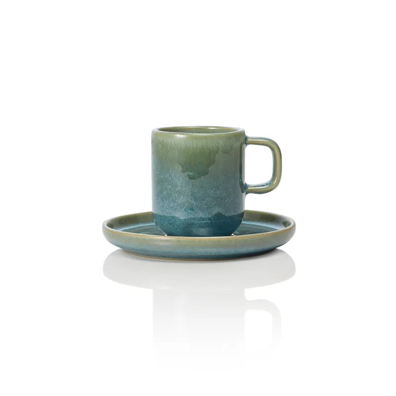 Exclusieve Aanbieding Espresso- en schoteltjeset ROCKZZERO, 90 ml, mirtegroen, Set van 6 stuks, steengoed