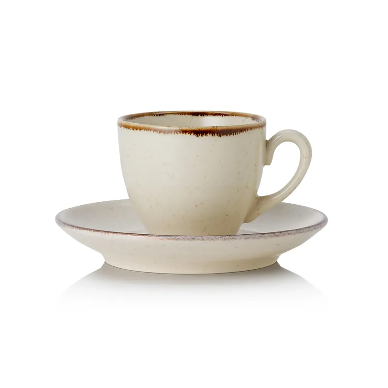 Espresso- en schotelset SMILLA SAND, 90 ml, zandkleur, Set van 6 stuks, porselein Bestseller
