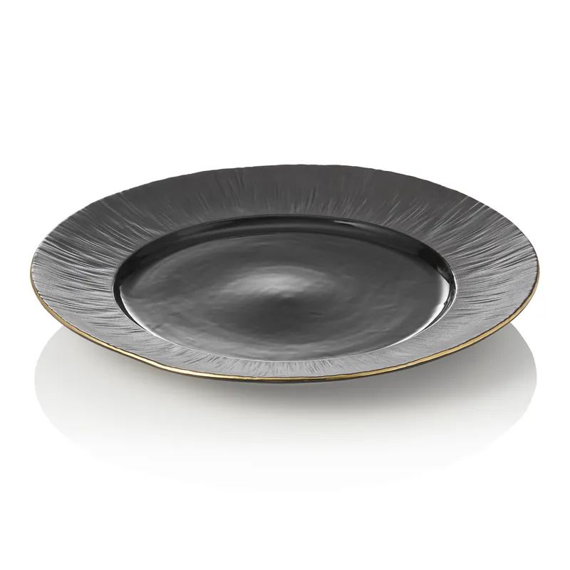 Bordenset MAYA KURO, plat, diameter 30 cm, zwart, set van 2 stuks, porselein Hoge Kwaliteit