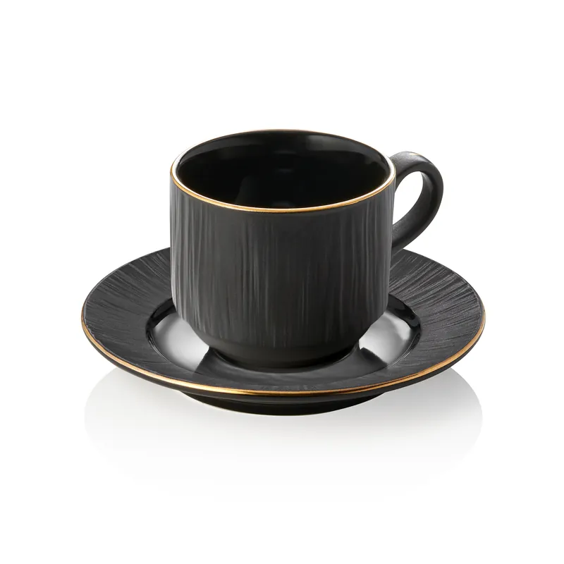 Beste Prijs Theekop met schotel Set MAYA KURO, 240 ml, zwart, set van 4 stuks, porselein