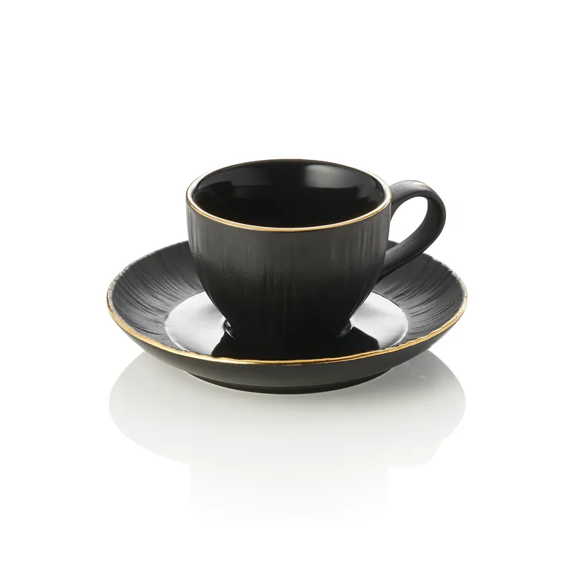 Gratis Retour Espressokopje met schotel Set MAYA KURO, 80 ml, zwart, Set van 4 stuks, porselein