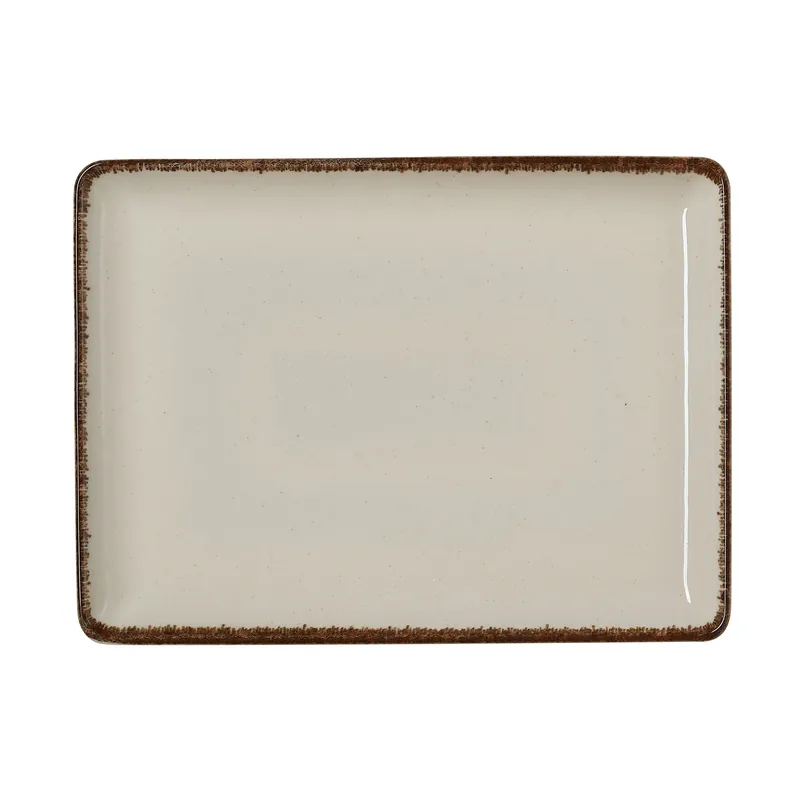 Bordenset SMILLA SAND, plat, 27 x 20 cm, zandkleur, set van 6 stuks, porselein Veilige Betaling