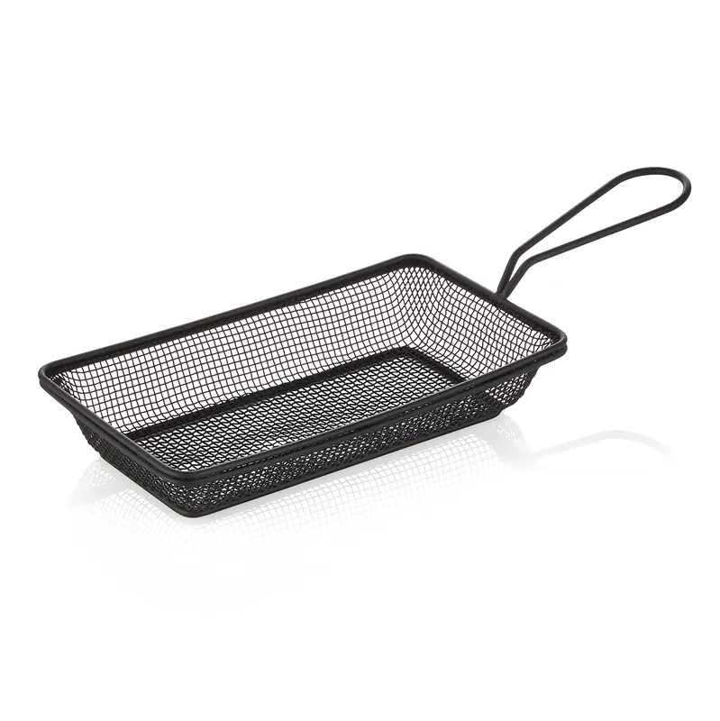 Uitverkoop Serveer- en friteusekorf, 22 x 12,5 x 4 cm, zwart gepoedercoat, chroom-nikkelstaal