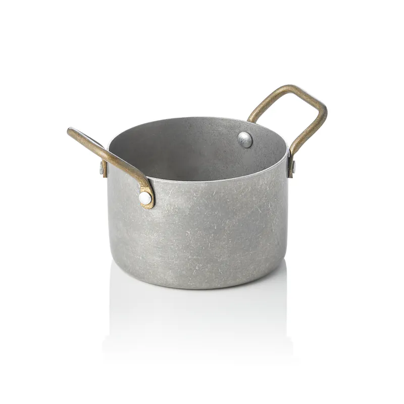 Serveerpot STEEL & STYLE, met 2 messinggrepen, 310 ml, Ø 9 cm, vintage, messing, PVD, chroom-nikkelstaal Op = Op