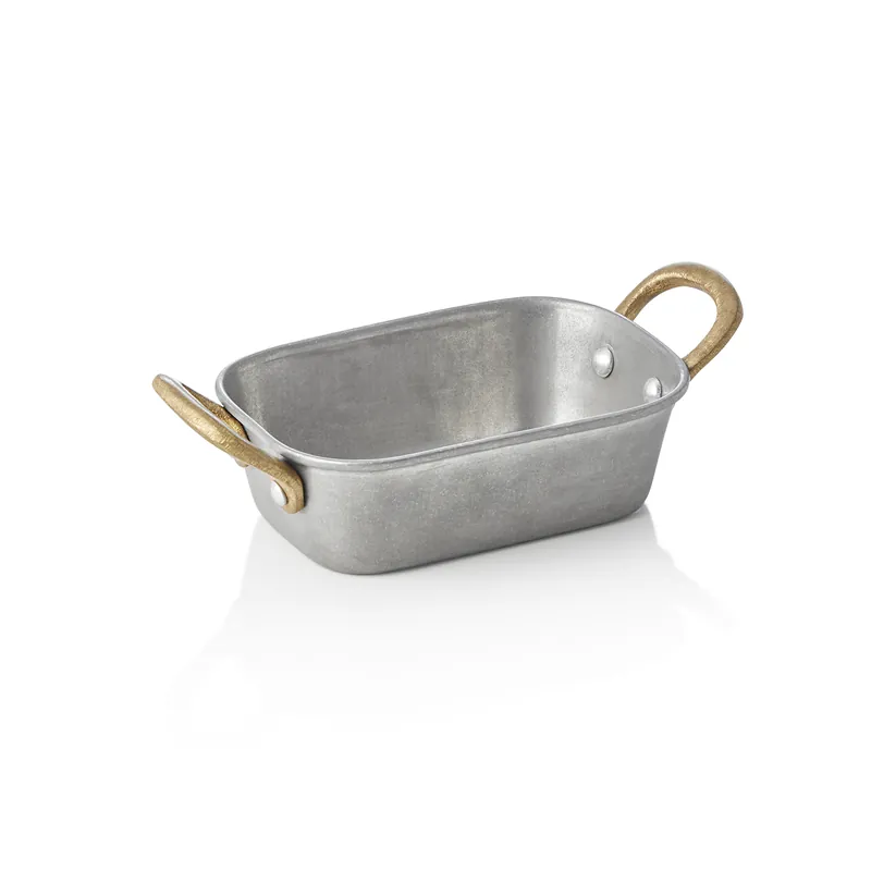 Serveerpan STEEL & STYLE VINTAGE, met 2 messinggrepen, 13 x 8,5 x 3,5 cm, 230 ml, chroom-nikkelstaal Uitverkoop