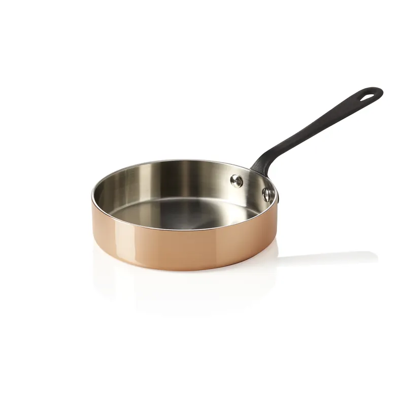 Alleen Vandaag Mini serveerpan MINI KOPER 3PLY, met zwarte handgreep, Ø 12 cm, 250 ml, koper/aluminium
