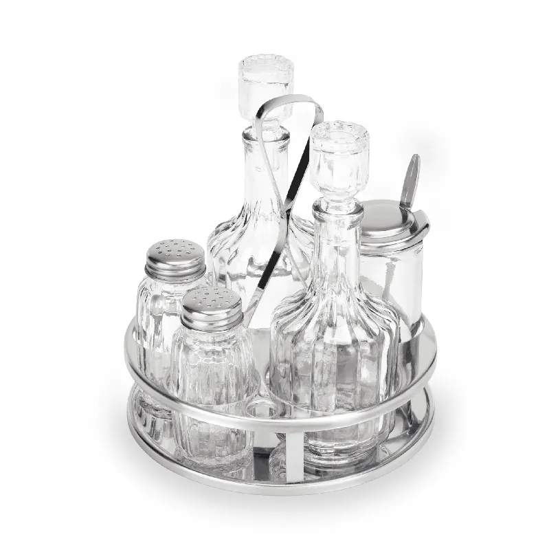 Op = Op Menage 5-delig MENAGE 1480, azijn en olie, zout en peper, mosterdpot, hoogte 17 cm, roestvrij staal, glas