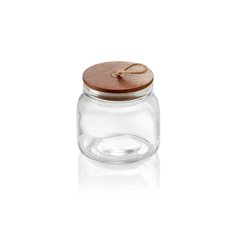 Voorraadpot met acaciahouten deksel en koord, 0,65 l, Ø 9 cm, Hoogte 12 cm, glas, acaciahout Populair