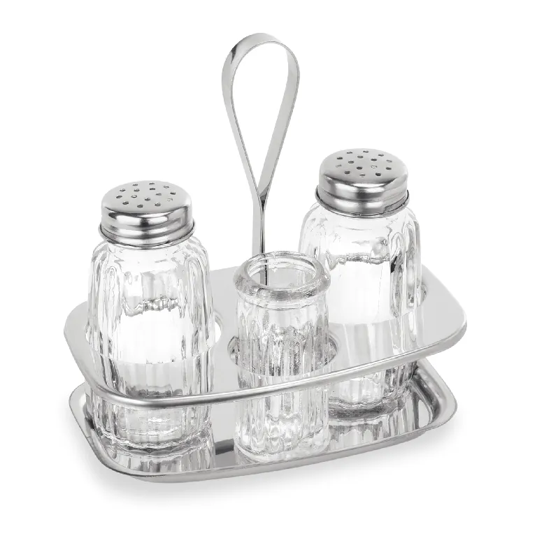 Menage 3-delig MENAGE 1480, Zout, peper en tandenstokerglas, Hoogte 12,5 cm, roestvrij staal, glas Alleen Vandaag