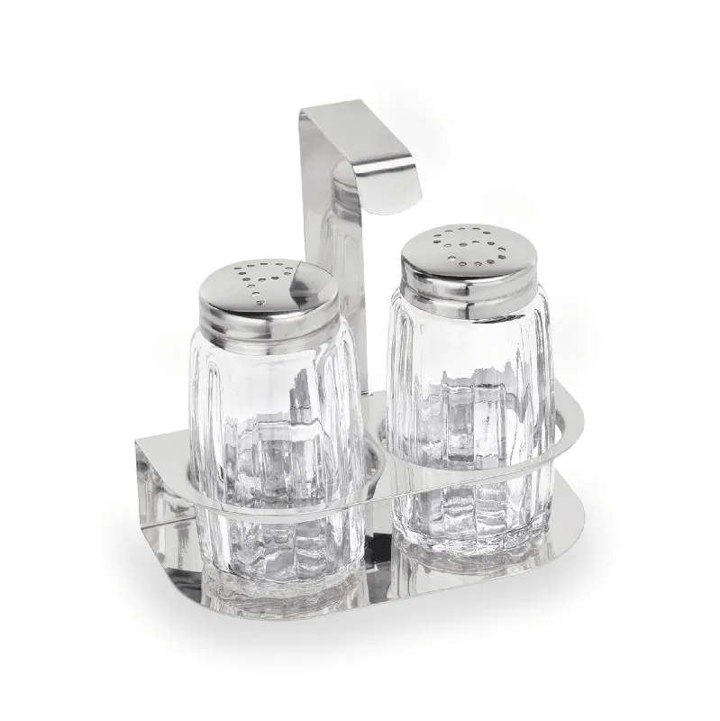 Laatste Kans Menage 2-delige zout- en peperstel, hoogte 10,5 cm, roestvrij staal, glas