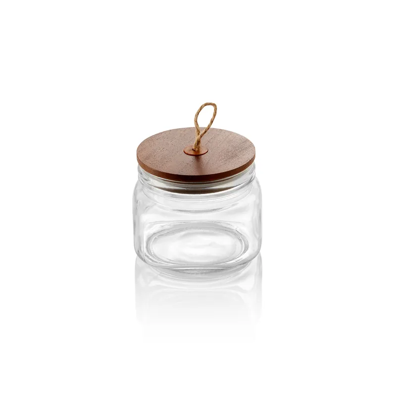 Beste Prijs Voorratsglas met deksel van akaciahout en koord, 0,5 l, Ø 9 cm, hoogte 10 cm, glas, acaciahout