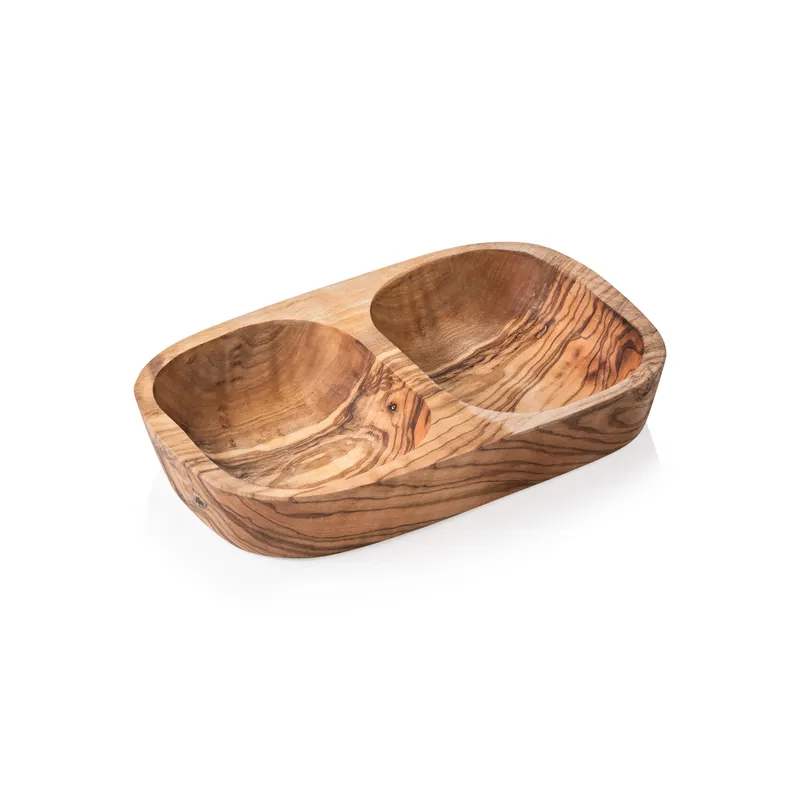 Seizoensaanbieding Schaal Double PURE OLIVE, 20 x 13 x 3,5 cm, olijfhout