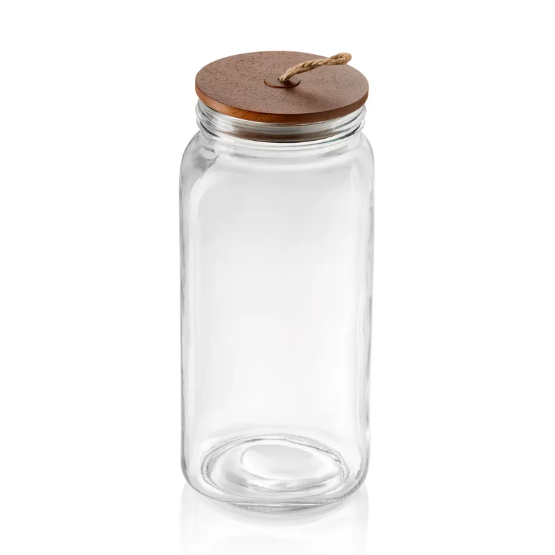 Veilige Betaling Voorraadpot met akazie-deksel en koord, 2 liter, Ø 9 cm, hoogte 26 cm, glas, akaziehout