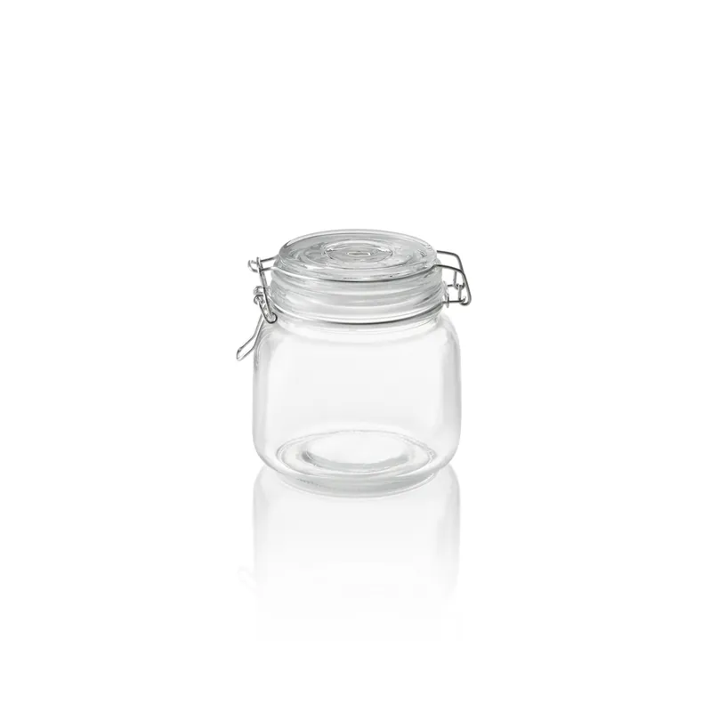 Bewaarpot, 0,65 l, Ø 9 cm, hoogte 12 cm, glas, roestvrij staal, silicone Gratis Retour