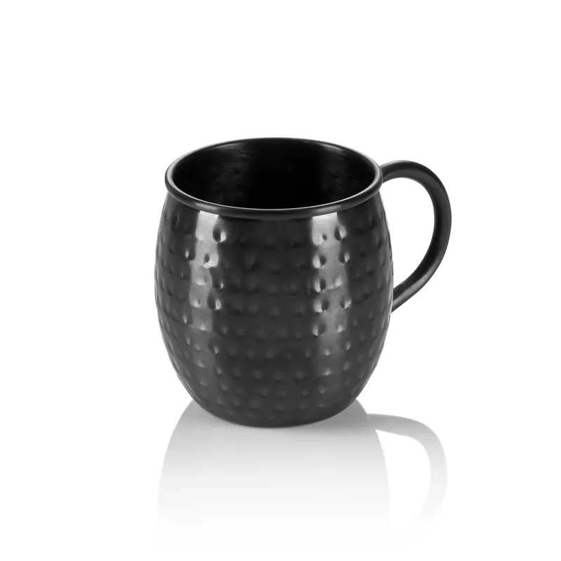 Betrouwbaar Moscow Mule-set, 0,45 l, Ø 8,5 cm, Hoogte 10 cm, zwart, gehamerd, Set van 2 stuks, chroom-nikkelstaal, PVD-beschichting