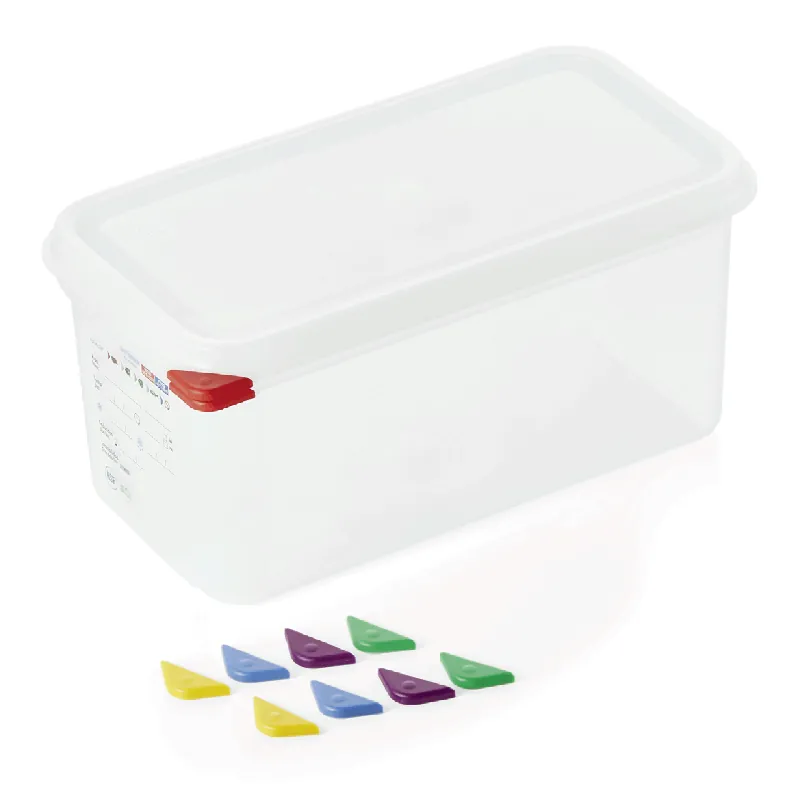 GN-containerset GN 86 1/3-150 mm, met deksel, met rode clip, set van 6 stuks, polypropyleen Superprijs
