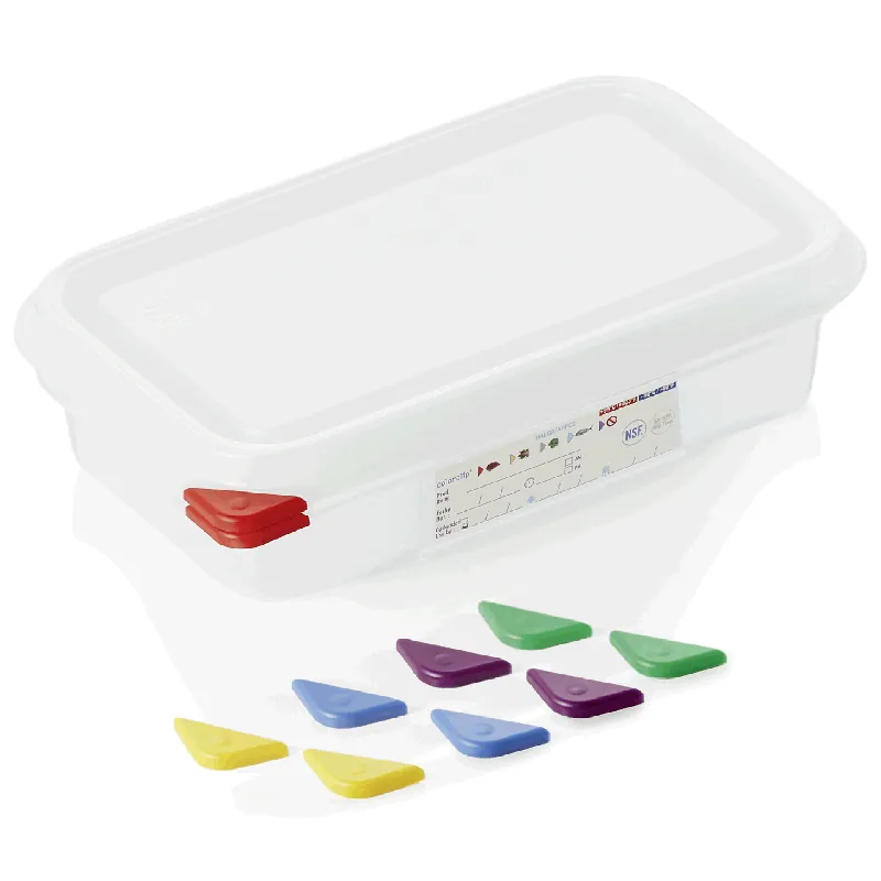 Aanbieding GN-containerset GN 86 1/4-065 mm, met deksel, met rode clip, set van 6 stuks, polypropyleen