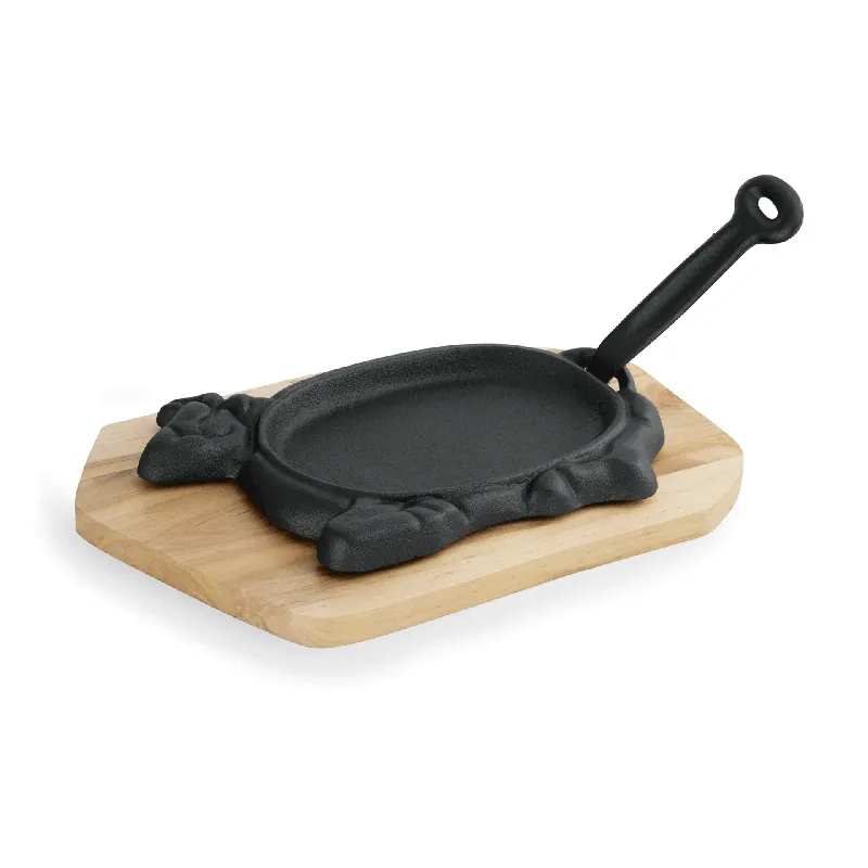 Korting Serveerpan IRON DINING, met houten onderzetter, 27 x 16 x 2 cm, motief rund, gietijzer, hout